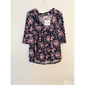 NWT Umgee Shawl Collar Navy Blue Moody Floral Top Size Small